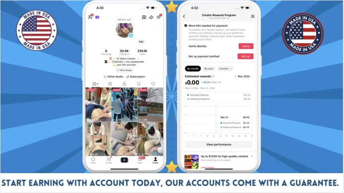 100% Monetized USA Account Creator Rewards Program Active | 20k Real Followers & 210k Likes | Real Screenshots + Full Access + Good Standing