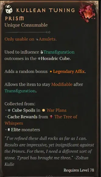 Season 13 - Softcore > Consumables > Kullean Tuning Prism