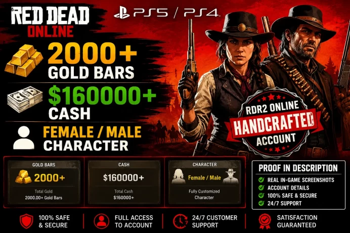 PS5/PS4 / | 2000+ GOLD BARS | $ 160000+ CASH   |   FEMALE/Male CHARACTER |  RDR2 Online Handcrafted Account | Proof In Description