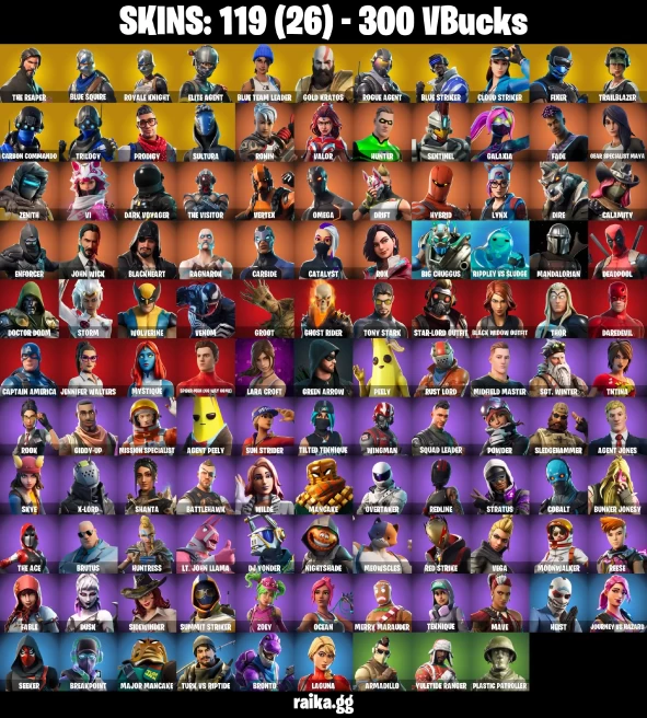 119 skins | The Reaper | Blue Squire | Royale Knight | Elite Agent | Blue Team Leader | Leviathan Axe | Rogue Agent | Blue Striker | 300 VB