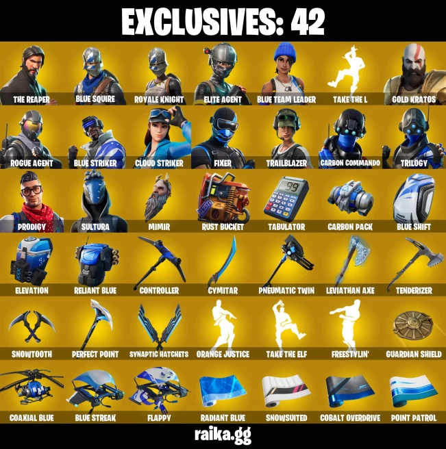 119 skins | The Reaper | Blue Squire | Royale Knight | Elite Agent | Blue Team Leader | Leviathan Axe | Rogue Agent | Blue Striker | 300 VB