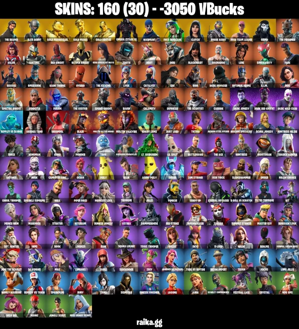160 skins | OG STW | The Reaper | Elite Agent | Gold Meowscles | Gold Midas | Gold Brutus | Omega (stage 5) | FNCS Renegade | Clutch | -3050 VB
