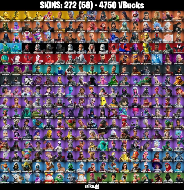 272 skins | Gold Meowscles | Gold TNTina | Gold Midas | Gold Brutus | Merry Mint Axe | Black Adam | Recon Champion | Lina Scorch | 4750 VB