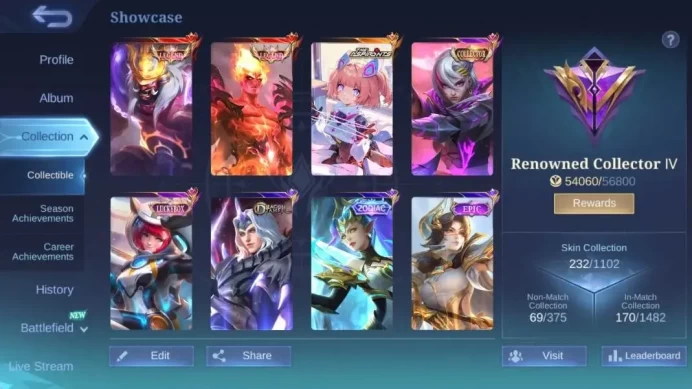 Global|Hero 132|Skin 232|Renowned|Legend Franco+Valir|Asp Angela|Collector Benedetta|LBox Kimmy|More Check SS ML1894B