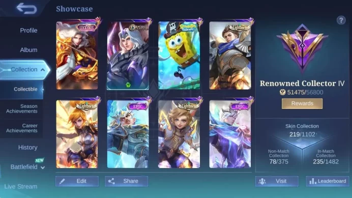 Global|Hero 106|Skin 219|Renowned|CC Natalia|KOF Karina|Valentine Claude|SS Badang|Lbox Lance|Venom GS|More Check SS ML1898B