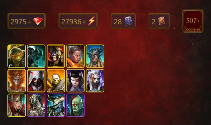 [STARTER]Arbiter+Lady Kimi+Michelangelo+Xenomorph+Deathknight+Ronda+Scyl+Wukong+Ezio Auditore+Artak+Visix+Dark Elhain+27Epics