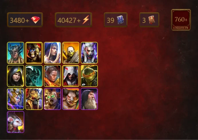 [STARTER]Nekhret+Martyr+Scyl+Deathknight+Artak+Visix+Aleksandr+Xenomorph+Ronda+Ezio Auditore+Michelangelo+Deliana+37Epics