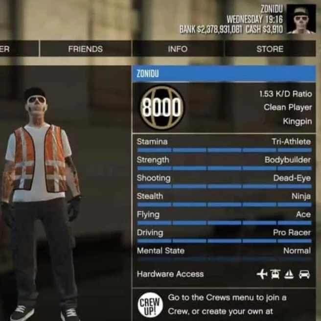 GTA6 PS5 Level 8000 $2.3B Halloween Face Paints Male US
