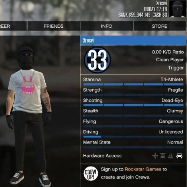 GTA16 PS5 Level 33 $59M Deluxos to Sell Male Account