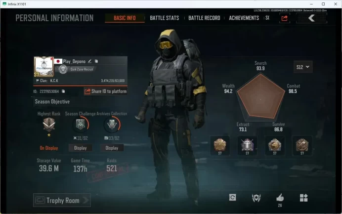 Mobile | LVL30|SV 39.6M CV 18M|Ceremonial MCX, Edelweiss AUG, Yeti MP5, 03 Heavy|CEK SS | more detail Check SS (AB378B)