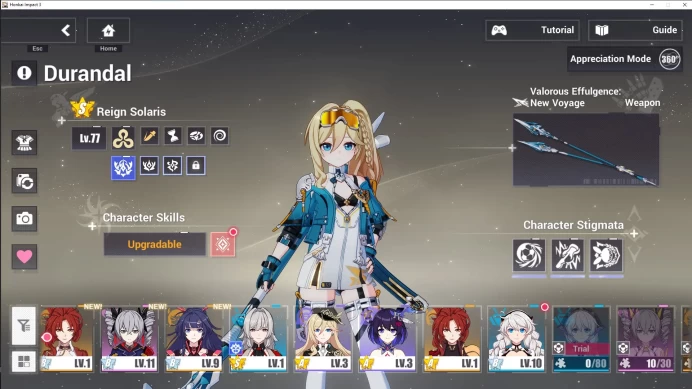 HI3//Server SEA Level 80 20000 crystals + 4/4 Durandal Reign Solaris Story completed only up to Chapter 1 No losses/deficit
