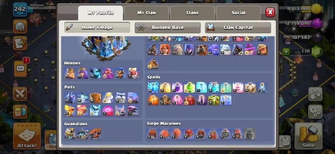 Th_18(1 HERO MAX)(21 EQUIPMENT EPIC MAX)(XP 245)(2 SKIN MAP & 9 SKIN HERO)(DEF  &TROP & WALL &PETS MAX)(WALL LV 18)(LIFTIME WARANTY)