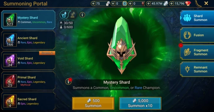 Starter with Hephraak + Shards : 166 Ancient, 34 Void, 25 Primal, 4 Sacred | Ninja + 17 Login Legendary | Mine max