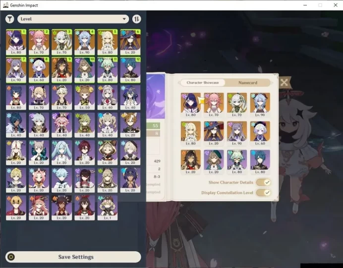 ASIA|AR 55|4 imit+1(*5Weapon)|Nahida,Yaemiko,Raiden,Ganyu|Mc Female|Reuni On|Low Explore Map|Take Mail|Check(GI6233)