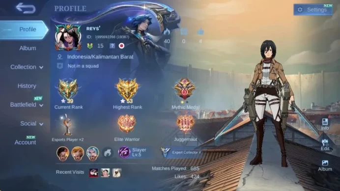 Global|Hero 55|Skin 80|Expert|Collab Fanny Mikasa|Luckybox Karina+Karrie|Epic Valir|LightBorn Harith|More Check SS ML1902B