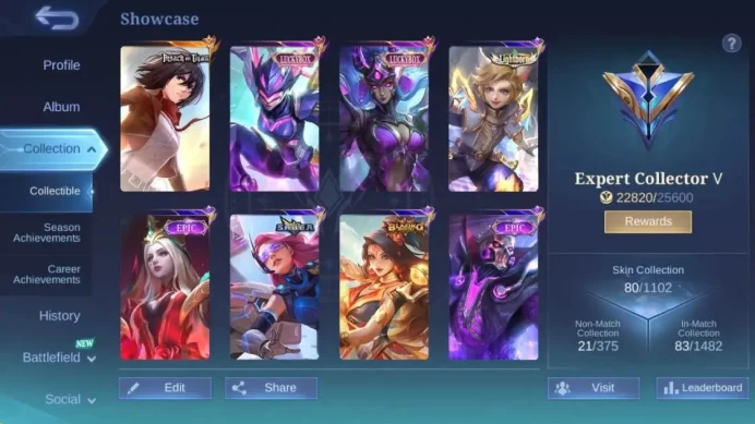 Global|Hero 55|Skin 80|Expert|Collab Fanny Mikasa|Luckybox Karina+Karrie|Epic Valir|LightBorn Harith|More Check SS ML1902B