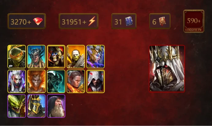 [STARTER]Siegfrund+Geomancer+Michelangelo+Scyl+Deathknight+Artak+Deliana+Visix+Wukong+Xenomorph+Ronda+Ezio Auditore+19Epics
