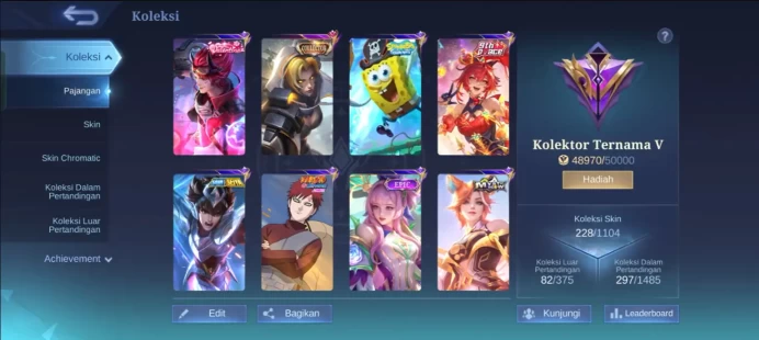 (0AML582) FULL HEROES + 228 SKIN + 1 COLLECTOR NATA + 28 EPIC + 51 SPECIAL + 136 ELITE +14 PAINTED SKIN + 4 EPIC RECALL