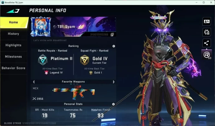 ASIA | Eternal ZERO-Odashadow | Legendary Katana-Ronin | 2 7DS Collab: Playpal-Oslo, Kar98K | Ultra|More Check SS BS823B
