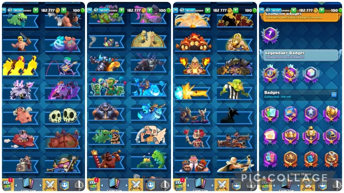 CR405//Arena 27 Level 67 Trophies 11525 Cards 121 Legendary Cards 21 Name change Yes 17 EVO 3 SH 133 EM DONATION 11 TOWER SKINS LUMBERLOON 15-16