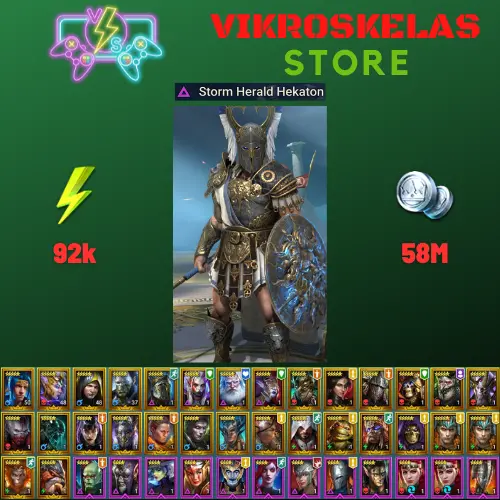 Starter acc with Hekaton : 92k energy / 58 mln coins / Sir Nicholas, Islin, Blind Seer, Arix, Ninja + 20 Login Legendaries