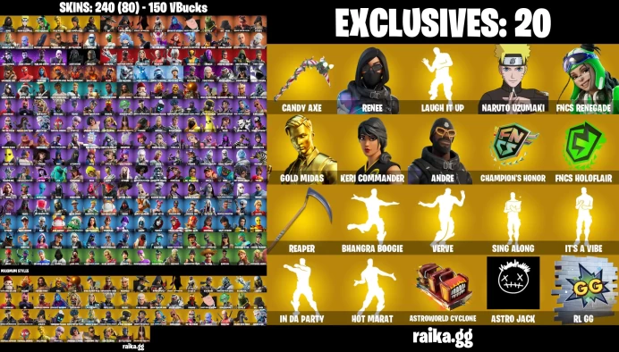 PC/PSN 240 skins | Jules | Aura | Candy Axe | Tony Stark | Surf Witch | Peely | Siren | Boba Fett	LKK265