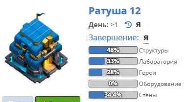 COC76 TOWN HALL LEVEL 12 TH12 48% FULL 6 Builders 96 LVL Heroes: 42 42 14 11 1735 GEMS 1 SKIN