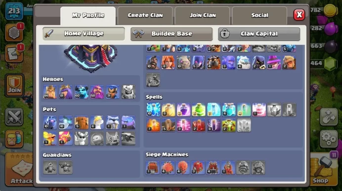 COC86 TOWN HALL LEVEL 15 15 TH 90% FULL 84/81/60/58/31 1.4 K GEMS 298 LVL