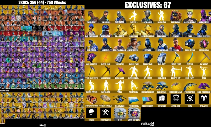 PC/XBOX 256 Skins | Travis Scott + Dark Vertex + The Reaper + Blue Squire + OG STW + Take The L	Dat31