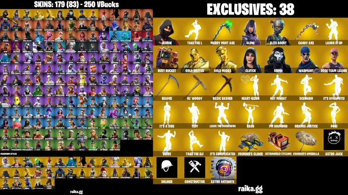 PC/PSN/XBOX 179 skins | OG STW | IKONIK | Take The L | Merry Mint Axe | Jules | Glow | Aura | Elite Agent LKK262
