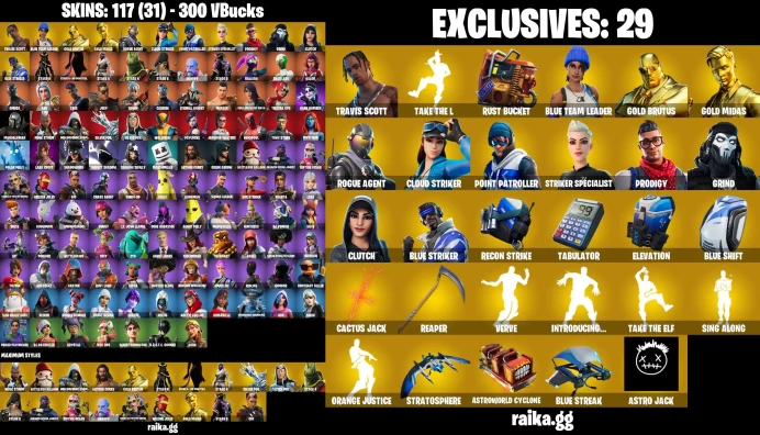 PC/PSN/XBOX 117 skins | Travis Scott | Take The L | Aura | Lara Croft | Tony Stark | Peely | Siren | Omega LKK266