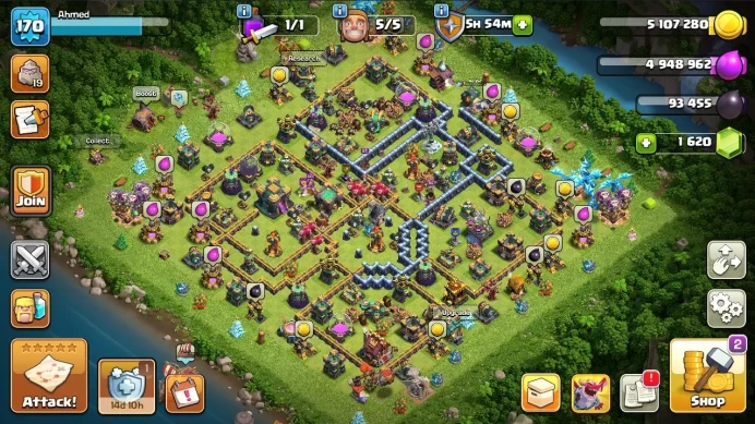 COC92 MAIN VILLAGE TH LEVEL 14 14 TH ALL FULL 85/85/52/60/30 1 K GEMS + 1.5 K LVK