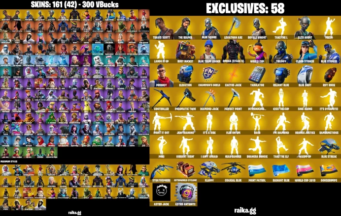 PC/XBOX  161 skins | Travis Scott | The Reaper | Blue Squire | Leviathan Axe | Royale Knight | Take The L	LKK314