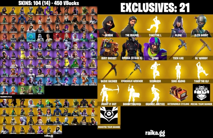 PC/PSN/XBOX 104 skins | IKONIK | The Reaper | Take The L | Jules | Glow | Elite Agent | Ghoul Trooper | Peely	LKK315