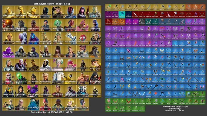 [PC/XBOX]  252 skins | Merry Mint Axe | Gold Brutus | Gold Midas | Gold Meowscles | Explorer Emilie | Sultura | Fixer | Tart Tycoon | Galaxy Sco
