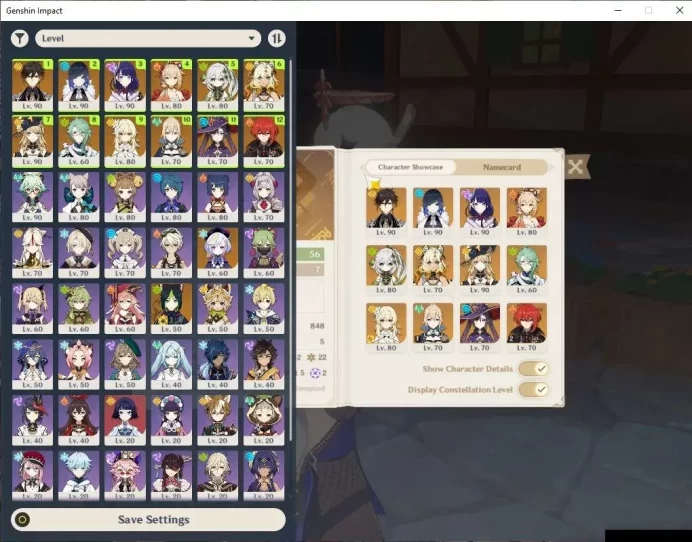 ASIA |AR 56|8 Limit+7(*5Wep)|Nahida+Sign,Raiden,Yelan,Zhongli,Navia,Xilonen,Yoimiya,Baizhu|Skin 3|Reuni ON|MC Female|(GI6427)