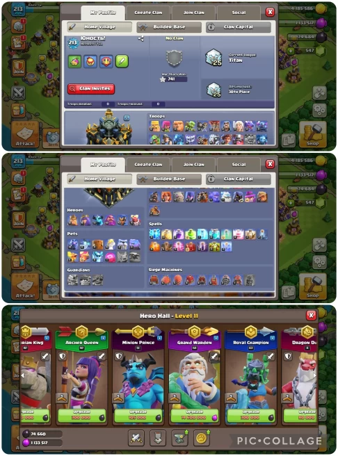 COC23//Town Hall Level 17 HEROES 92:92:51:60:43 PUMPED BASE + WALLS 17 LVL 12 SKINS + MAX EQUIPM