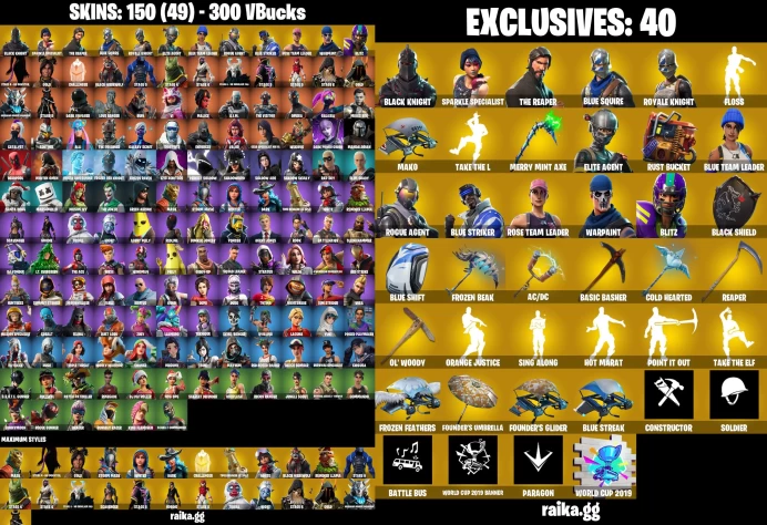 PC/PSN 150 Skins | OG STW | Black Knight | Merry Mint Axe | The Reaper | Blue Squire | Royale Knight	LKK272