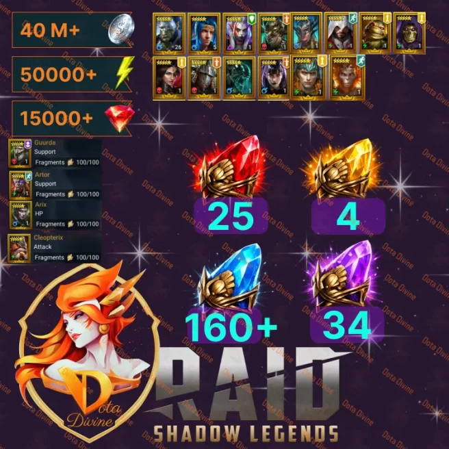 Shard \ Shards 25 Primal + 4 Sacred + 34 Void + 160 Ancient + Legendary + Rubin + 15000+ Silver 42 Million + 50000 + energy + TOMS