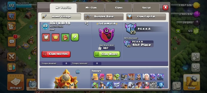 COC37//Town Hall Level 16 16 TH MAX BASE HEROES 84 91 56 67 45 3 OLD OBST TREES DON SCENERY SKINS
