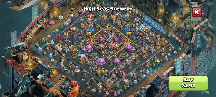 Th18 [ 50% Off Store ! ] Xp 261, 5 Heroes Max { 11 Rare Epic Max } 4400 WAR STAR, Rank 909, 16k Trophy, 32 Skin Hero, 275 Wall Max, Full Defens