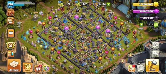 Th18 [ 15 Rare Epic Max ] All 5 Heroes Max, Xp 282, 6280 WAR STAR, ATB 5952, 40k trophy, 275 Wall Max, Full Defenses, Trees 2015 & 2025