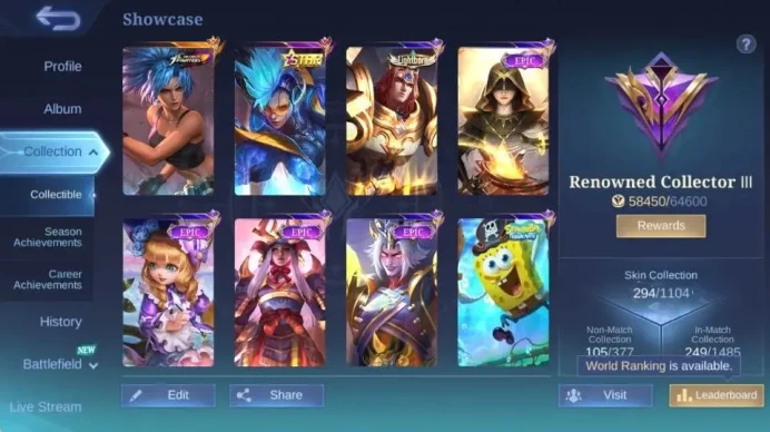 Global Hero 132 Skin 294|ANN Karrie|Sanrio Floryn|Gara|Seiya Badang|LightBorn TG|Epic Lunox+GS+Freya|Check SS|Renowned|ML1920B