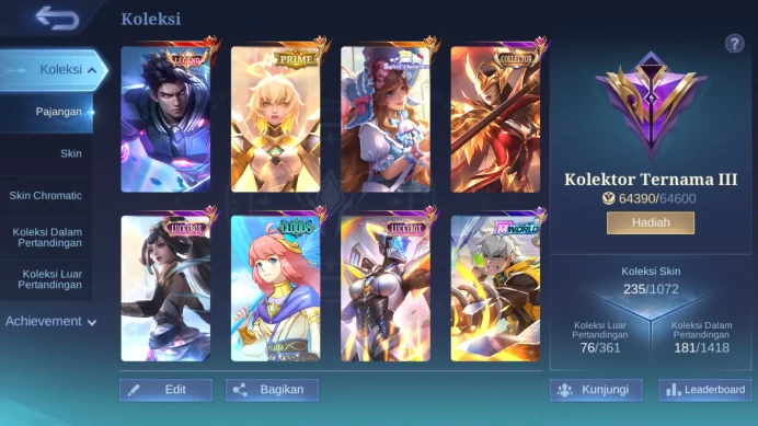 Hero 125 | Skin 235 | Legend Alucard | Prime Beatrix | Collector Pharsa | Clouds Kagura | Luckybox Guinevere, Irithel ML1022B