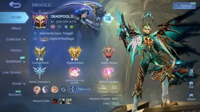 Global Hero 132 Skin 251|PRIME GR|LBox Irithel|ANN Angela|LightBorn Aluc+Fanny+Harith+GR|Gara|Seiya Badang|Renowned|ML1923B