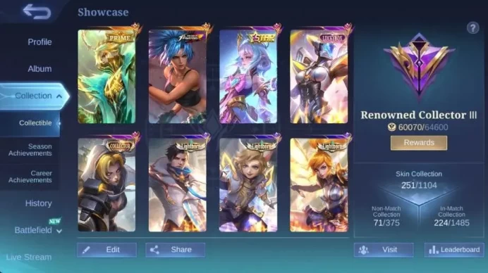 Global Hero 132 Skin 251|PRIME GR|LBox Irithel|ANN Angela|LightBorn Aluc+Fanny+Harith+GR|Gara|Seiya Badang|Renowned|ML1923B