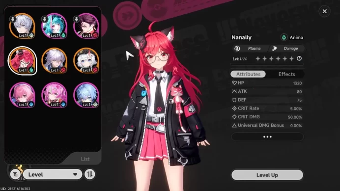 GLOBAL EU|HL 3|3 SSR Limited Nanally, Sakiri, Baicang|5 SR Aurelia,Adler,Edgar|Glider Skin Underboss|Male MC|Log Email|NTE1002