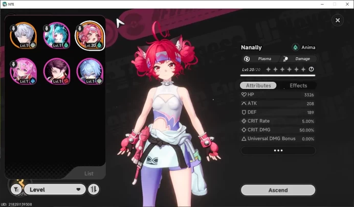 Global EU|HL 5| 1 SSR Nanally Awk 1 + Phoenix Kick Skin & SSR Selector|1 S Arc|Selector 43/50 Roll|Male MC|Log Email|NTE1021