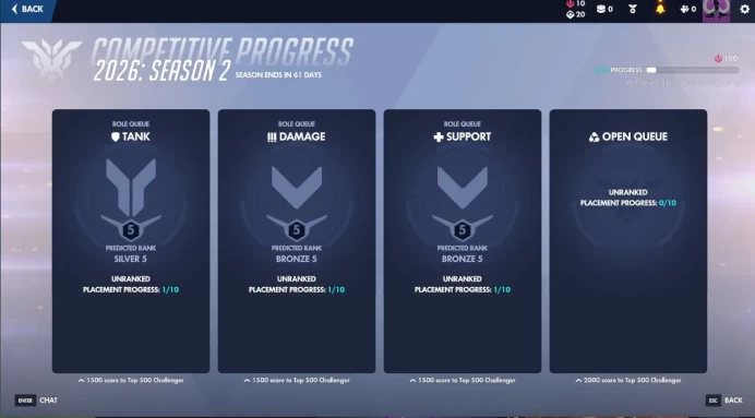 OW251 Overwatch 2 Bronze 5 Tank, Bronze 5 DPS, Bronze 5 Support Account