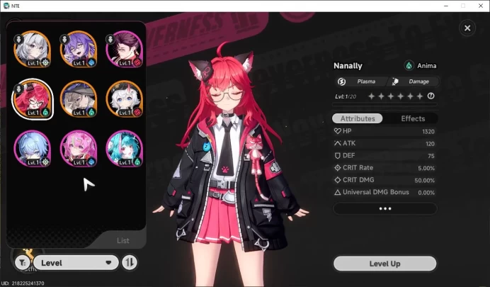 Global EU |HL 3| 4 SSR [Nanally A1,Sakiri,Jiuyuan,Fadia] |4 SR [Haniel]|Underboss Glider|5 Blue Dice|Female MC|Log Email|NTE1059